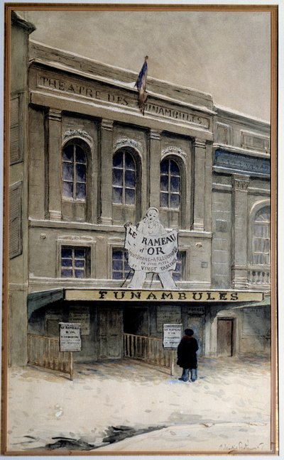 Vista do Theatre des Funambules no boulevard du Crime (boulevard du Temple em Paris). Aquarela de Adolphe (1828-1883) Paris. Museu Carnavalet de A.P. Martial