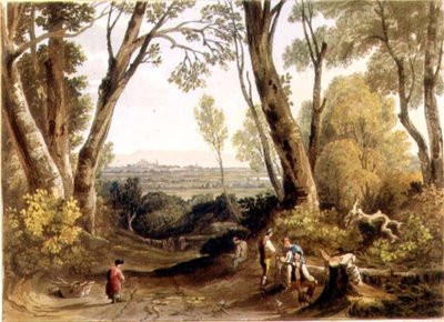 Hereford, de Dynedor Hill, gravado por Theodore H. A. Fielding (1781-1851), pub. em 