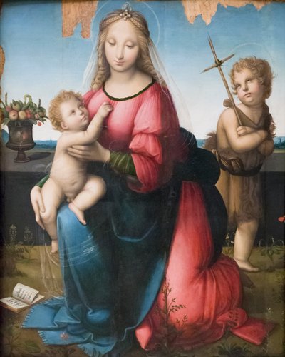 Madonna e Criança com o Jovem São João, Andrea Piccinelli conhecida como il Brescianino (óleo sobre painel) de A. (1485 c.1525) Piccinelli