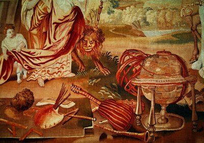 Europa, de uma tapeçaria dos quatro cantos do mundo, detalhe dos instrumentos musicais no lado inferior direito, início do século XVIII de A. Baertams