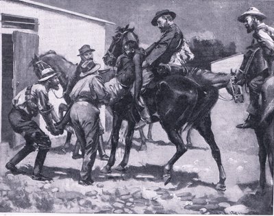 Esaus tenta escapar, de After Pretoria: The Guerilla War publicado por Harmsworth Bros Limited, 1901 de A. C. Ball