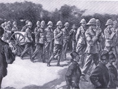 Funeral com honras militares de um prisioneiro Boer em Simonstown, de After Pretoria: The War Guerilla publicado por Harmsworth Bros Limited, 1901 de A. C. Ball