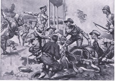 O ataque à Fazenda Hamel Fontein, de After Pretoria: The Guerilla War, publicado pela Harmsworth Bros Limited, 1901 de A. C. Ball