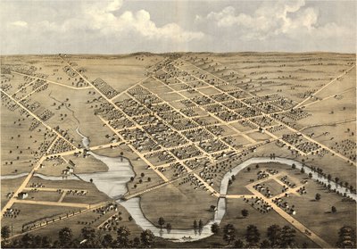 Vista aérea de Columbus, Columbia Co., Wisconsin, 1868. LOC 73694538 de A.; Chicago Lithographing Co. Ruger