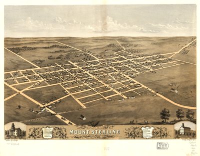 Vista aérea de Mount Sterling, Condado de Brown, Illinois, 1869. LOC 73693365 de A.; Chicago Lithographing Co. Ruger