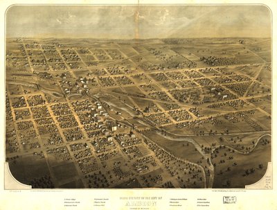 Vista aérea da cidade de Albion, Calhoun Co., Michigan. LOC 73693419 de A.; Chicago Lithographing Co. Ruger