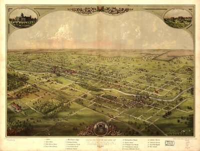 Vista aérea da cidade de Lansing, Michigan, 1866. LOC 73693436 de A.; Chicago Lithographing Co. Ruger