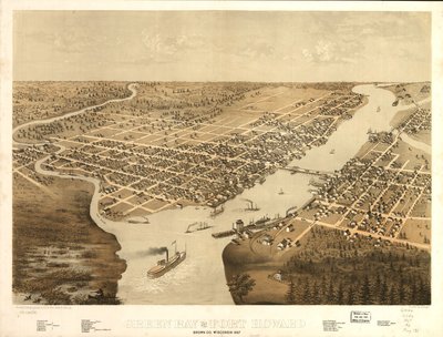 Green Bay e Fort Howard, Brown Co., Wisconsin 1867. LOC 73694541 de A.; Chicago Lithographing Co. Ruger