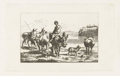 Paisagem com pastora em mula e pastora com vacas de A. Dickhof (signed by artist)