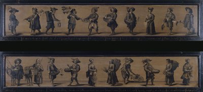 Les Cris de Paris, em 1634 (óleo sobre madeira) de A. Doy