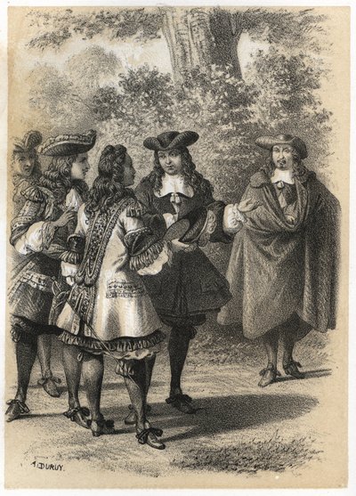 Encontro em Paris entre Jean Racine (1639-1699) e Pierre Corneille (1606-1684). Engraving by A. Duruy in "Illustrations litteraires de la France; ou, Galerie anecdotique de nos principaux auteurs ints par leurs actions et leurs inscriptions" by J.B. de A. Duruy