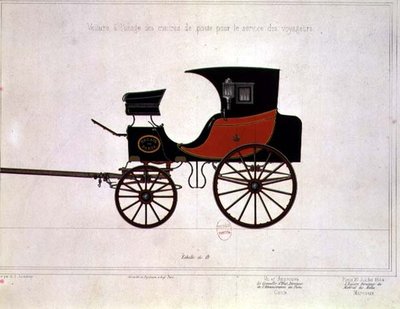 Desenho de uma carruagem para o Serviço Postal, gravada por Engelmann e Graf de A. G. (after) Ducoudray