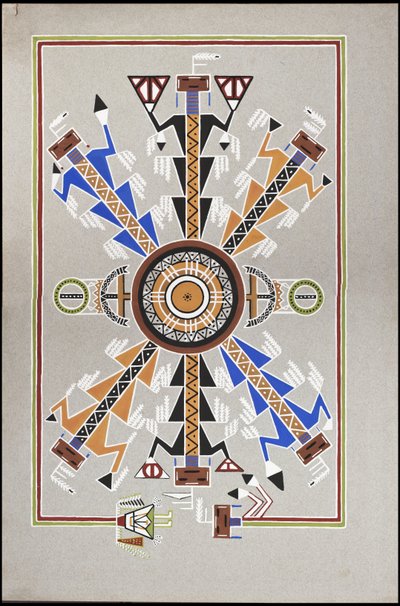 Desenhos que representam o local de enterro de "Cadunce", um índio Chippewa "Medicine Man", uma pintura em areia Navajo e pinturas em pedra Crow de A. Grossman