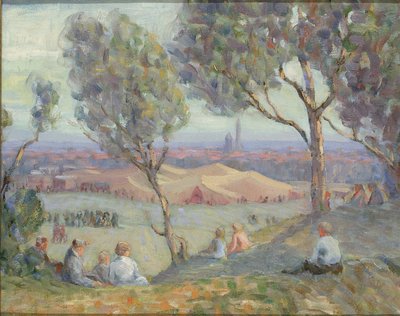 Vista de Arlington Heights, com as tendas de Chautaqua e o Monumento a Washington ao fundo de A. H. O. Rolle