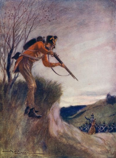 Ele friamente recarregou e atirou novamente no avanço francês abaixo dele de A. J. Gough