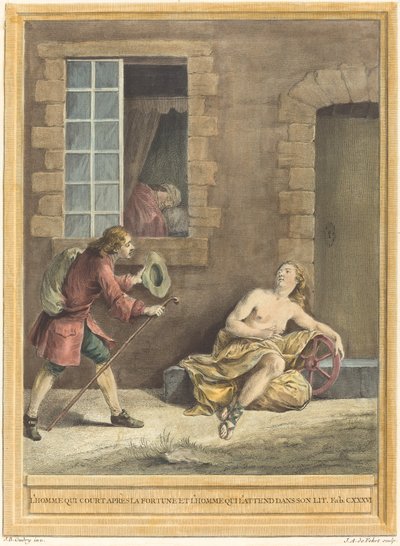 O homem que corteja a fortuna e o homem que dorme na cama de A. J. de Fehrt after Jean Baptiste Oudry
