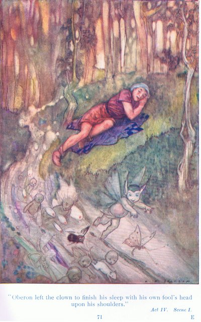 Oberon deixou o palhaço para terminar seu sono com a cabeça do tolo sobre os ombros (A Midsummer Night