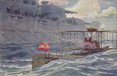 Hidroavião austro-húngaro, passando um navio de guerra, a Primeira Guerra Mundial, 1914-1918 de A. Kircher