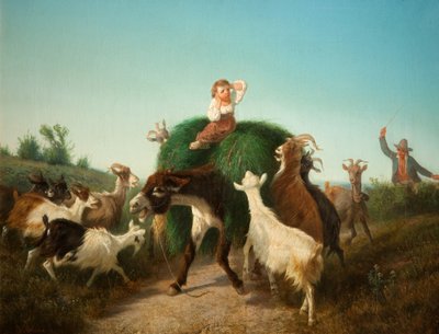 Criança italiana com burro e feno de A. Malone