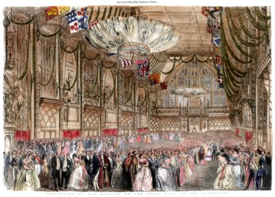 Procissão de sua majestade ao baile de estado no Guildhall, 1851. de A Mason