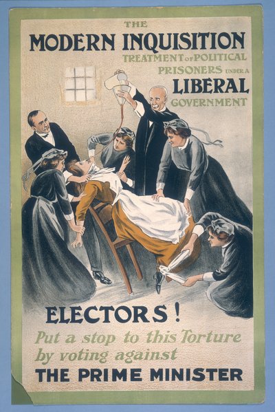 Uma prisioneira sufragista sendo alimentada à força, 1910 de A Patriot