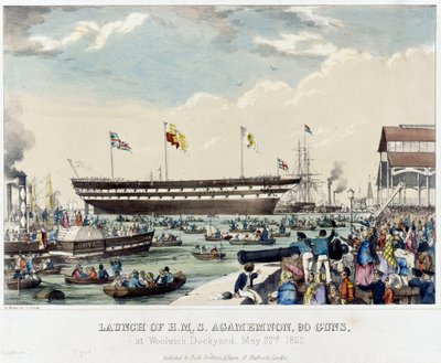 Lançamento do HMS "Agamemnon", com 90 canhões, em Woolwich Dockyard, 22 de maio de 1852 de A. Pernet