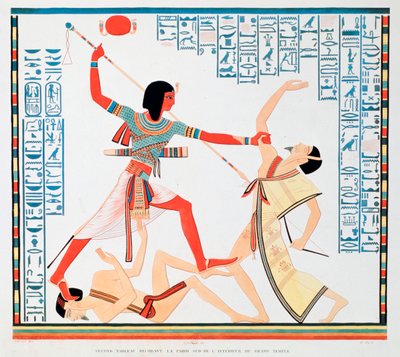 Segunda cena na parede sul do interior do Grande Templo de Abu Simbel, 1888 de A Racinet