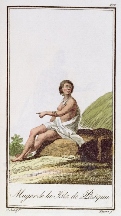 Uma mulher da ilha de Páscoa, gravada por Albuerne, 1799 de A. Rodriguez