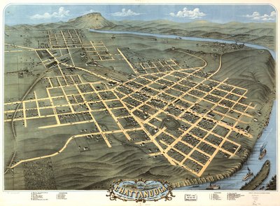 	Vista aérea da cidade de Chattanooga, Condado de Hamilton, Tennessee 1871. de A. Ruger