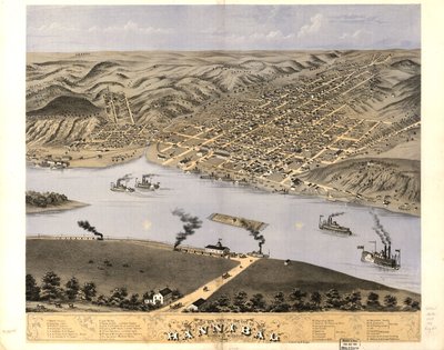 Vista aérea da cidade de Hannibal, Marion Co., Missouri, 1869. LOC 73693475 de A. Ruger