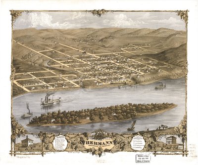 Vista aérea da cidade de Hermann, Gasconade Co., Missouri, 1869. LOC 73693476 de A. Ruger