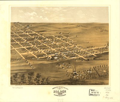 Vista aérea da cidade de Holden, Johnson Co., Missouri, 1869. LOC 73693477 de A. Ruger