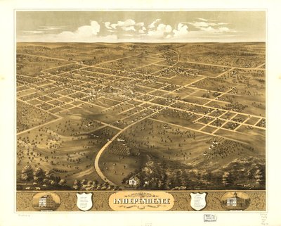 Vista aérea da cidade de Independence, Jackson Co., Missouri, 1868. LOC 73693478 de A. Ruger