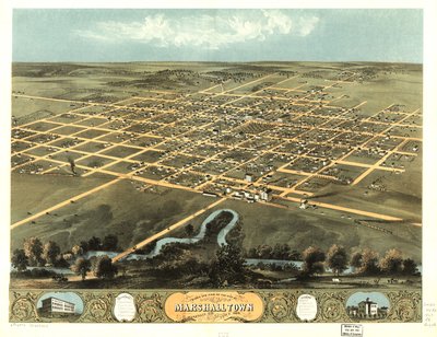 Vista aérea da cidade de Marshalltown, Marshall Co., Iowa 1868. LOC 73693402 de A. Ruger