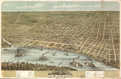 Vista aérea da cidade de Memphis, Tennessee, 1870. LOC 73694530 de A. Ruger