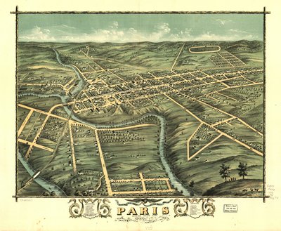 Vista aérea da cidade de Paris, Condado de Bourbon, Kentucky, 1870. LOC 73693417 de A. Ruger