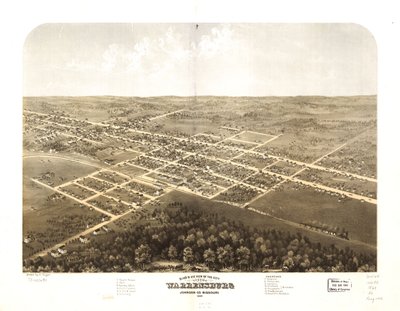Vista aérea da cidade de Warrensburg, Johnson Co., Missouri, 1869. LOC 73693492 de A. Ruger