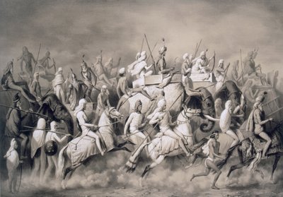 Chir Singh, Maharajah dos Sikhs e Rei do Punjab com a sua comitiva de caça perto de Lahore, 1859 de A. Soltykoff