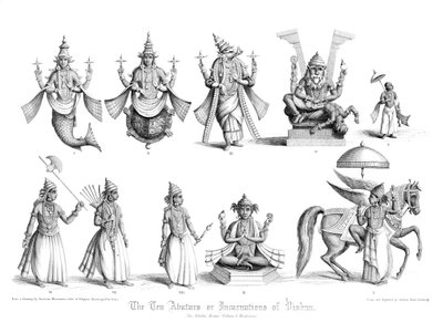 Os dez abatares ou encarnações de Vishnu. de A. Thom