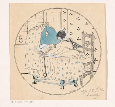 A menina quer levantar o bebé do berço de A. Tinbergen (signed by artist)
