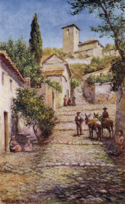 Granada, Rua do Bairro Antigo (cor litho) de A. Trevor Haddon
