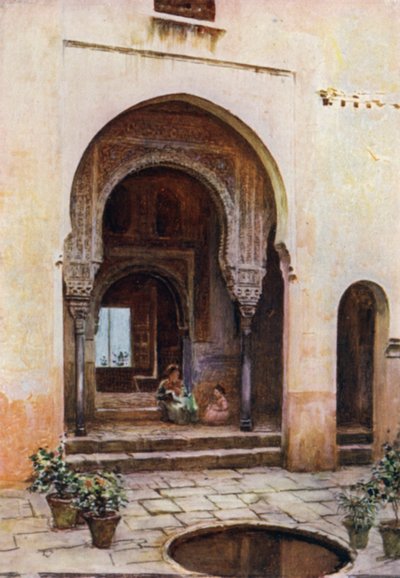 Alhambra, Corte do Mexuar, Fachada Oeste (cor litho) de A. Trevor Haddon