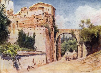 A Alhambra, Torre e Aqueduto (cor litho) de A. Trevor Haddon