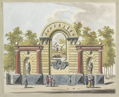 Destruição da Aristocracia, decoração sobre o Westermarkt, 1795
Dez pratos das decorações na festa da Aliança em Amesterdão em 1795 (título da série) de A. Verkerk