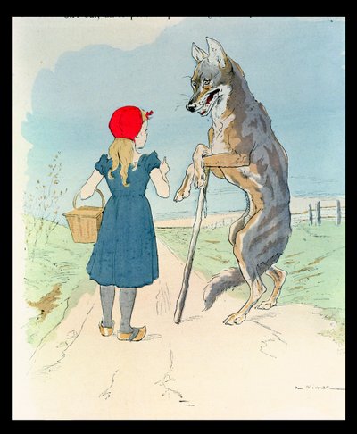 Ilustração para &39;Chapeuzinho Vermelho&39; por Charles Perrault (1628-1703) (gravura a cores) de A. Vimar