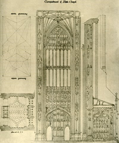 Desenho arquitetônico: compartimento da Anti Capela, 1833-1834, 1906. de A. W. N. Pugin