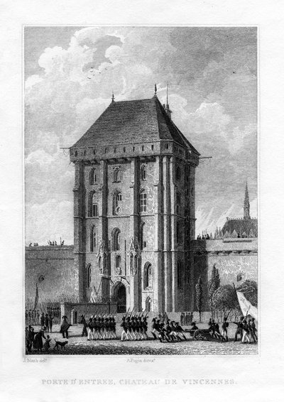 Portão principal, Chateau de Vincennes, Paris, 1830. de A. W. N. Pugin