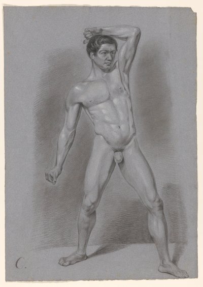 Nu masculino em pé, visto de frente de A. Waterloo (attributed to)