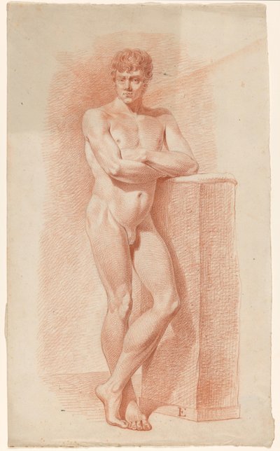 Nu masculino em pé, visto de frente de A. Waterloo (attributed to)