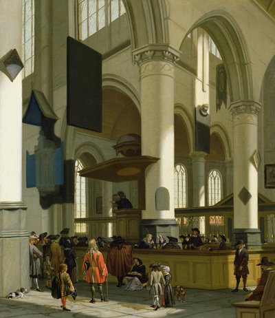 Interior da Oude Kerk, Delft, com um pregador de A. and Streeck, H. van Storck